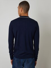 Threadbare Blue Cable Knit Long Sleeve Polo Jumper - Image 2 of 8