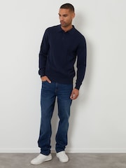 Threadbare Blue Cable Knit Long Sleeve Polo Jumper - Image 3 of 8