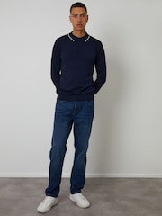 Threadbare Blue Cable Knit Long Sleeve Polo Jumper - Image 7 of 8