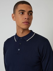 Threadbare Blue Cable Knit Long Sleeve Polo Jumper - Image 8 of 8