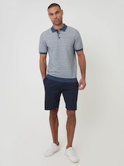 Threadbare Denim Blue Textured Stripe Knitted Polo Shirt - Image 4 of 5
