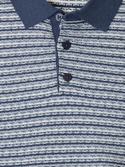 Threadbare Denim Blue Textured Stripe Knitted Polo Shirt - Image 5 of 5