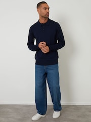 Threadbare Blue Knitted Long Sleeve Polo Jumper - Image 4 of 8