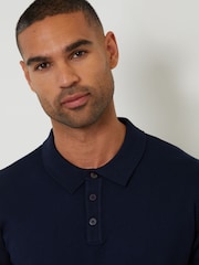 Threadbare Blue Knitted Long Sleeve Polo Jumper - Image 5 of 8