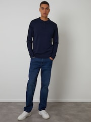 Threadbare Blue Knitted Long Sleeve Polo Jumper - Image 6 of 8