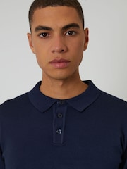 Threadbare Blue Knitted Long Sleeve Polo Jumper - Image 8 of 8