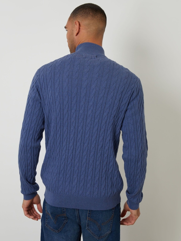 Threadbare Blue Cable Knit Quarter Zip Jumper - Image 2 of 4