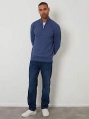 Threadbare Blue Cable Knit Quarter Zip Jumper - Image 3 of 4