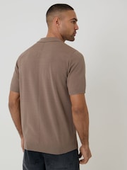 Threadbare Brown Cable Knit Quarter Zip Polo Shirt - Image 2 of 4