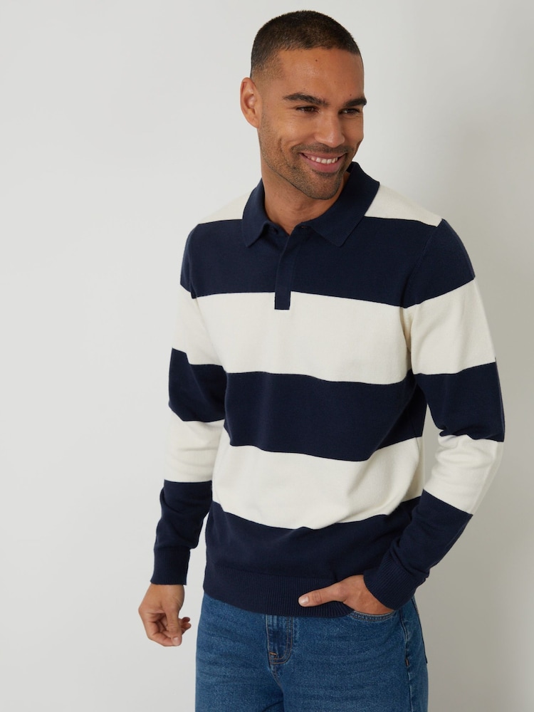 Threadbare Knitted Long Sleeve Rugby Polo Shirt - תמונה 1 מתוך 4