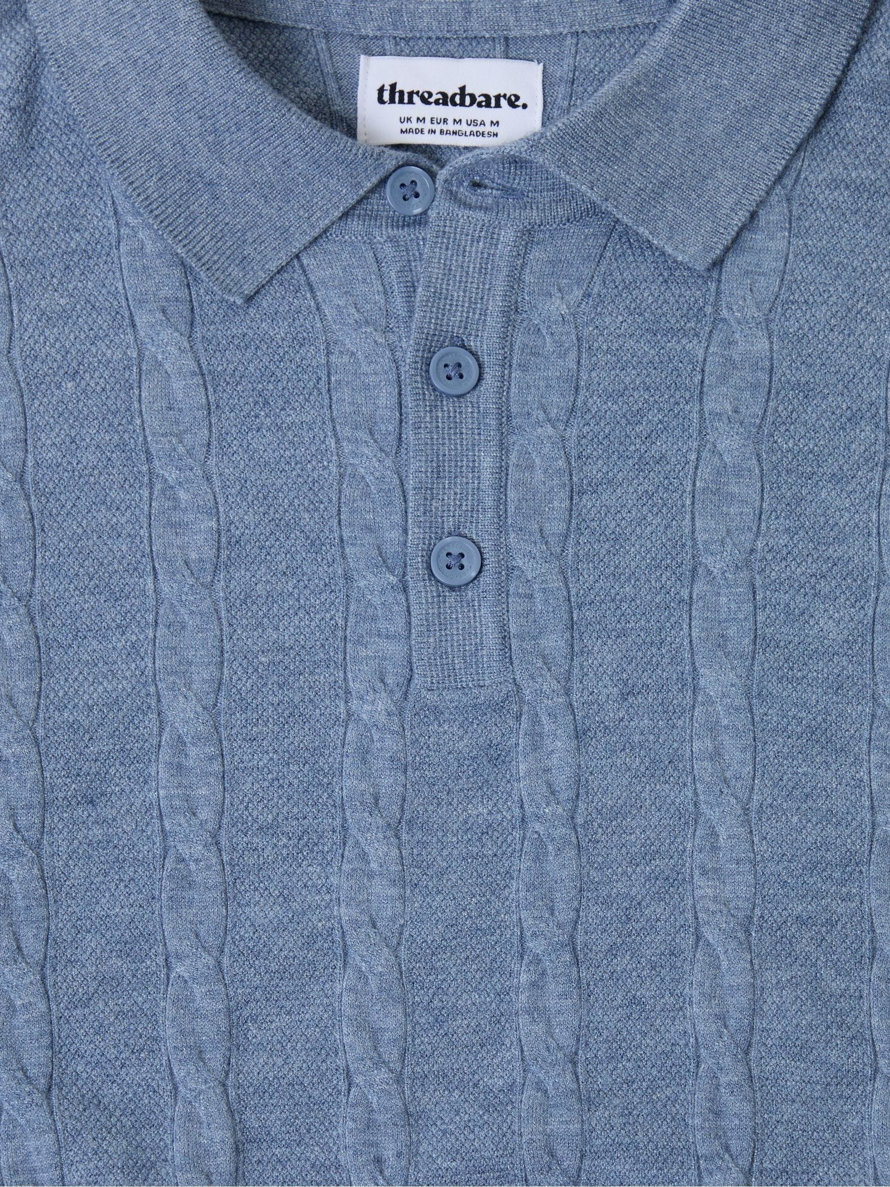 Buy Threadbare Blue Cable Stripe Knitted Button Polo Shirt from