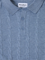 Threadbare Blue Cable Stripe Knitted Button Polo Shirt - Image 5 of 5