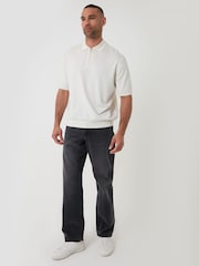 Threadbare Cream Relaxed Fit Knitted Quarter Zip Polo Shirt - Image 3 of 6