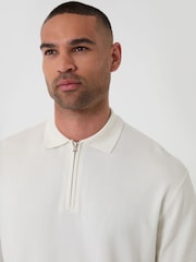 Threadbare Cream Relaxed Fit Knitted Quarter Zip Polo Shirt - Image 4 of 6