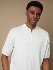 Threadbare Cream Relaxed Fit Knitted Quarter Zip Polo Shirt - Image 5 of 6