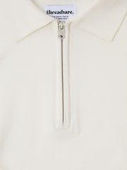 Threadbare Cream Relaxed Fit Knitted Quarter Zip Polo Shirt - Image 6 of 6