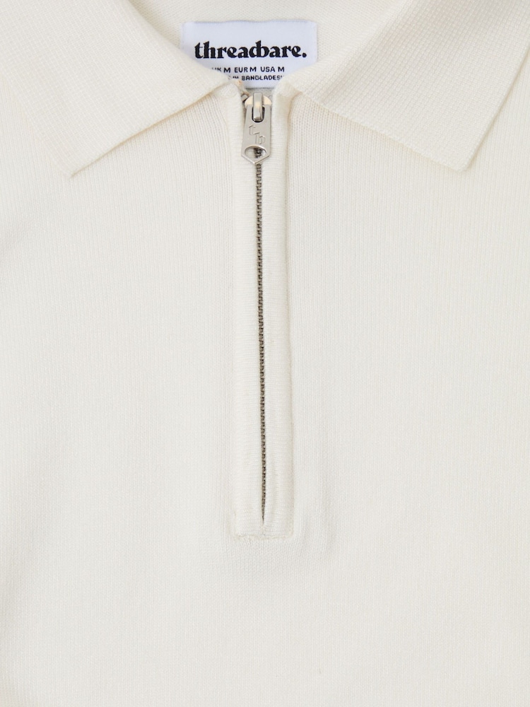 Threadbare Cream Relaxed Fit Knitted Quarter Zip Polo Shirt - Image 6 of 6