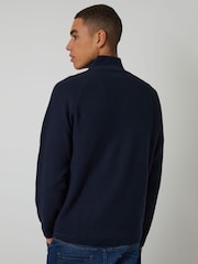 Threadbare Blue Waffle Knit Raglan Quarter Zip Jumper - Image 4 of 4