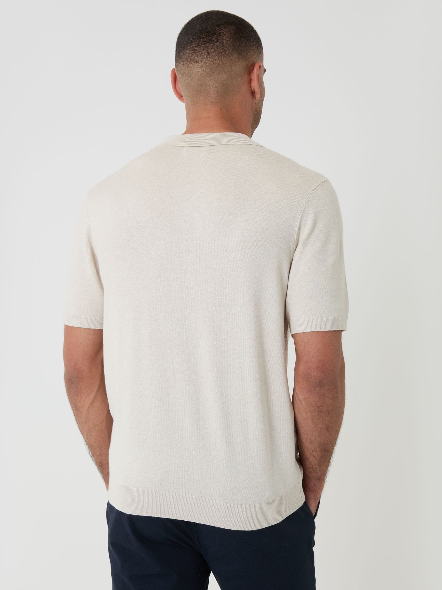 Buy Threadbare Cream Textured Knit Front Trophy Neck Polo Shirt