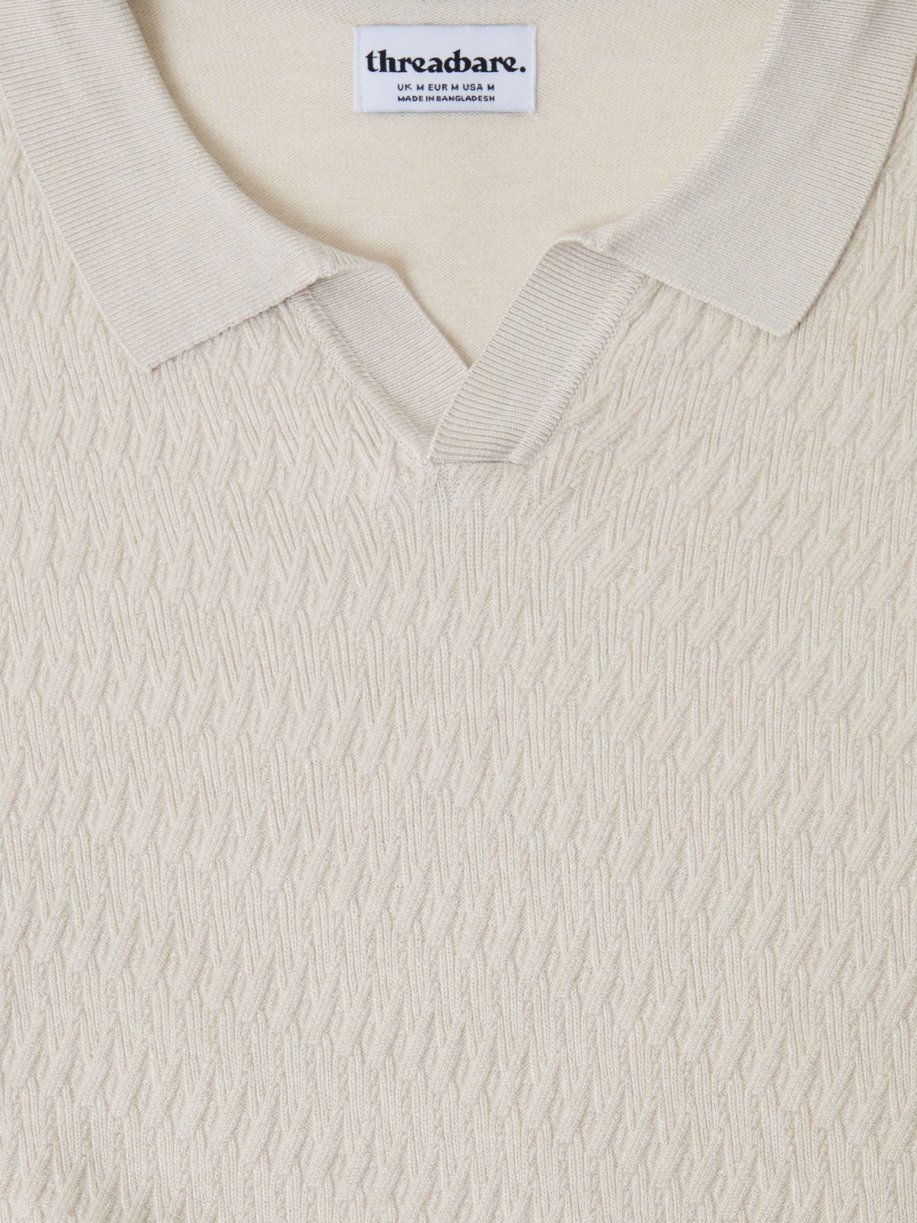 Buy Threadbare Cream Textured Knit Front Trophy Neck Polo Shirt