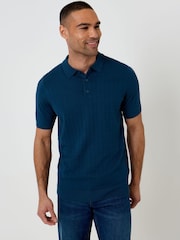 Azul - Threadbare Zig Zag Stitch Knitted Polo Shirt - Imagen 1 de 5