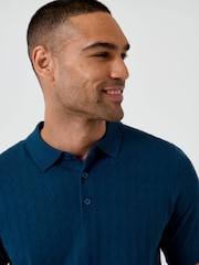 Azul - Threadbare Zig Zag Stitch Knitted Polo Shirt - Imagen 4 de 5