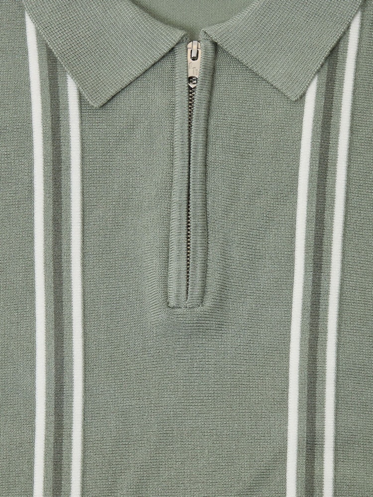 Verde - Threadbare Stripe Quarter Zip Knitted Polo Shirt - Imagen 5 de 5