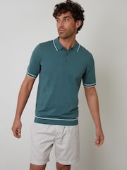 Threadbare Green Knitted Short Sleeve Polo Shirt - Image 1 of 4