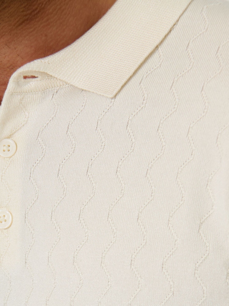 Crema - Threadbare Zig Zag Stitch Knitted Polo Shirt - Imagen 5 de 5