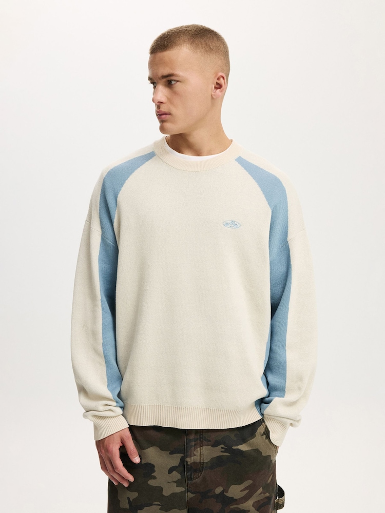 Cotton On Cream Sports Core Crew Knit Jumper - Image 1 of 4 Cotton On Cream Sports Core Crew Knit Jumper - Image 1 of 4