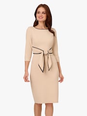 Adrianna Papell Natural Tipped Crepe Tie Dress - Image 1 of 6