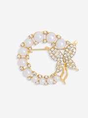 Jon Richard Gold Tone Pearl and Butterfly Brooch Gift Box - Image 2 of 4