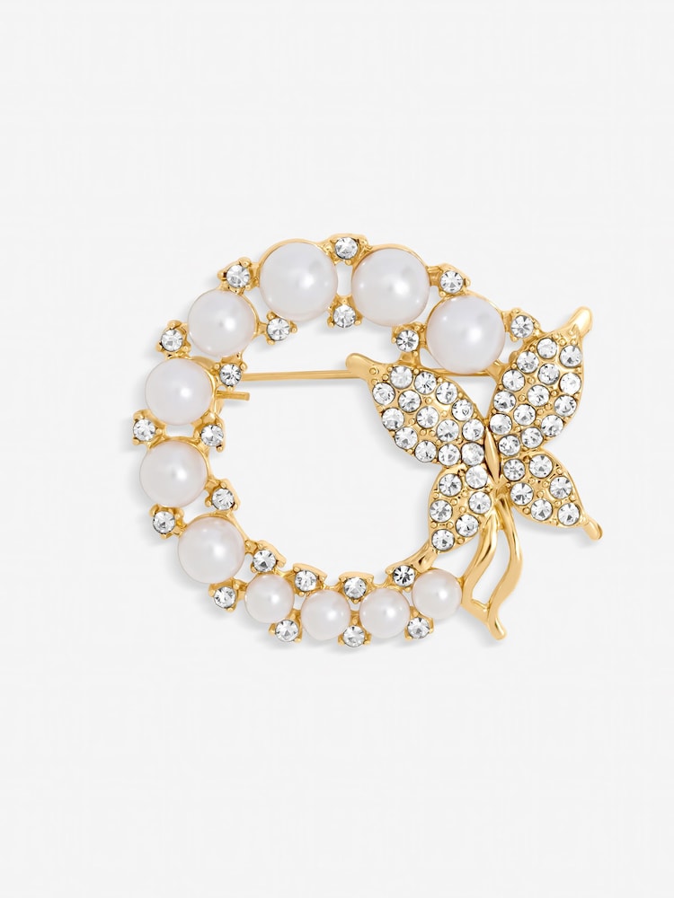 Jon Richard Gold Tone Pearl and Butterfly Brooch Gift Box - Image 2 of 4 Jon Richard Gold Tone Pearl and Butterfly Brooch Gift Box - Image 2 of 4