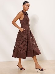 Brown Petite Premium Lace Shirt Midi Dress - Image 2 of 4