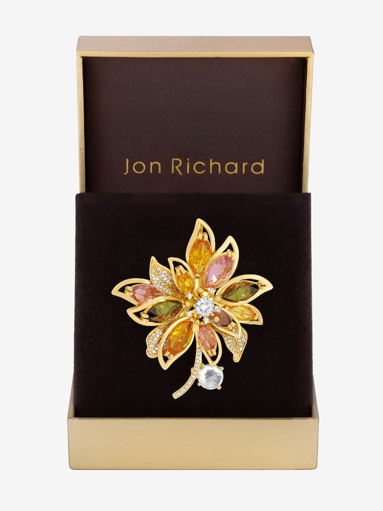 Jon Richard Gold Tone Multi Coloured Floral Brooch Gift Box - Image 1 of 2