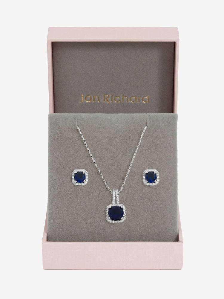 Jon Richard Tone Cubic Zirconia and Sapphire Square Drop Set Gift Box - Imaginea 1 din 2