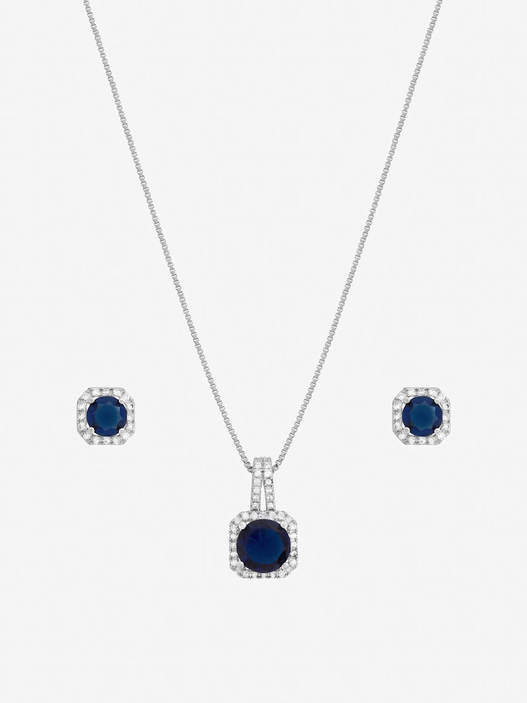 Jon Richard Tone Cubic Zirconia and Sapphire Square Drop Set Gift Box - Imaginea 2 din 2