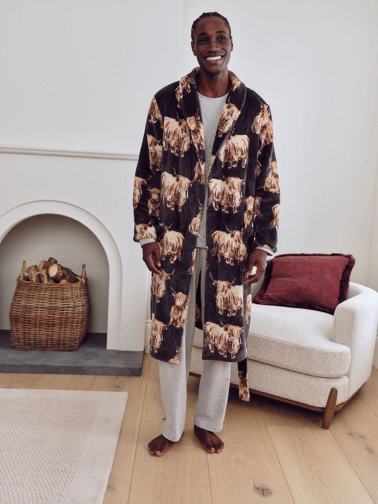 Grey Hamish the Highland Cow Cosy Dressing Gown - Image 1 of 12