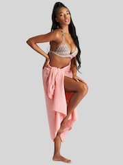 South Beach Peach Crinkle Viscose Fringed Sarong Cover-Up - Image 3 of 6
