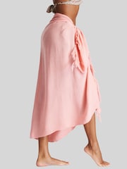 South Beach Peach Crinkle Viscose Fringed Sarong Cover-Up - Image 4 of 6