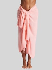 South Beach Peach Crinkle Viscose Fringed Sarong Cover-Up - Image 5 of 6