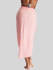 South Beach Peach Crinkle Viscose Fringed Sarong Cover-Up - Image 6 of 6