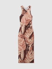 Reiss Pink Lola Jersey Floral-Print Ruched Midi Dress - Image 2 of 6