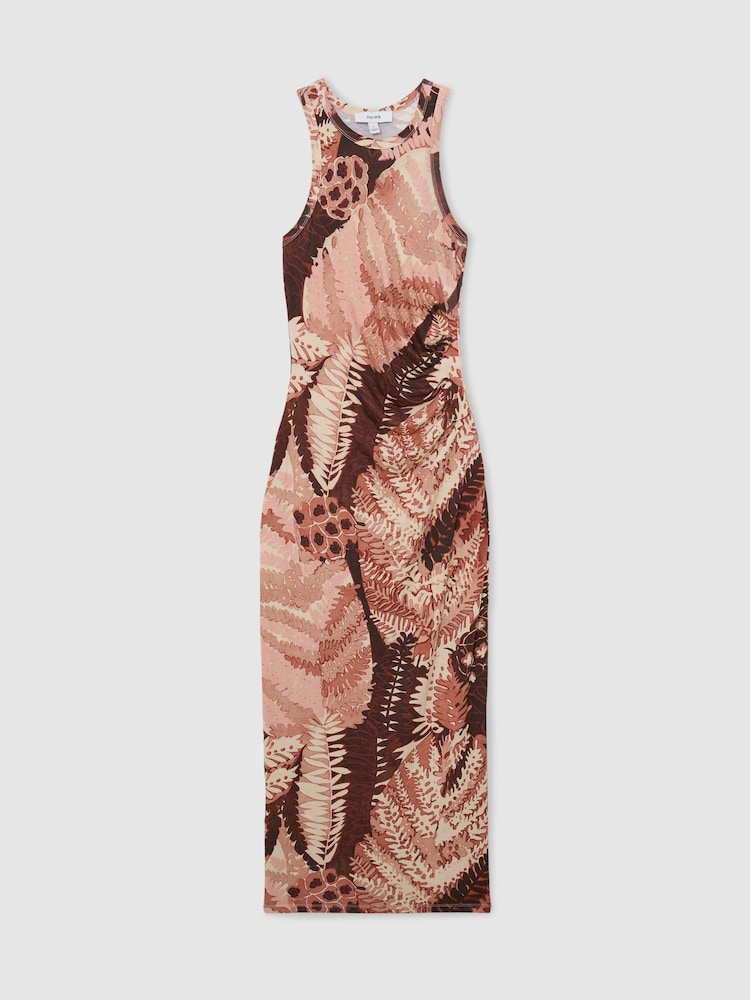 Reiss Pink Lola Jersey Floral-Print Ruched Midi Dress - Image 2 of 6 Reiss Pink Lola Jersey Floral-Print Ruched Midi Dress - Image 2 of 6