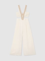 Reiss Ivory Scarlett Woven-Trim Cut-Out Wide Leg Jumpsuit - Image 2 of 7