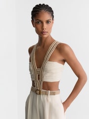 Reiss Ivory Scarlett Woven-Trim Cut-Out Wide Leg Jumpsuit - Image 4 of 7