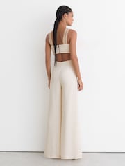 Reiss Ivory Scarlett Woven-Trim Cut-Out Wide Leg Jumpsuit - Image 5 of 7