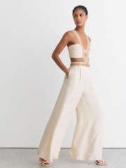 Reiss Ivory Scarlett Woven-Trim Cut-Out Wide Leg Jumpsuit - Image 6 of 7