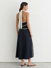 Reiss Navy/Ivory Blair Contrast-Trim Halterneck Midi Dress - Image 5 of 7