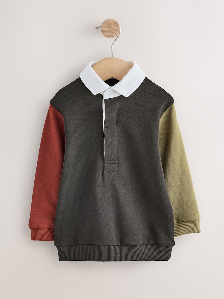 Black Long Sleeve Rugby Polo Top (3mths-7yrs) - Image 1 of 2 Black Long Sleeve Rugby Polo Top (3mths-7yrs) - Image 1 of 2